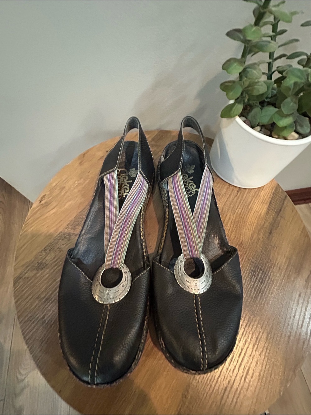 Rieker Antistress Black Leather Slingback Comfort Shoes EU 41 US 10